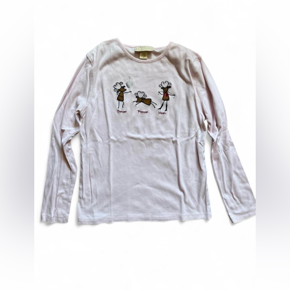 M & C Sportswear Women’s Pink Christmas Reindeer Long Sleeve Shirt Size Large